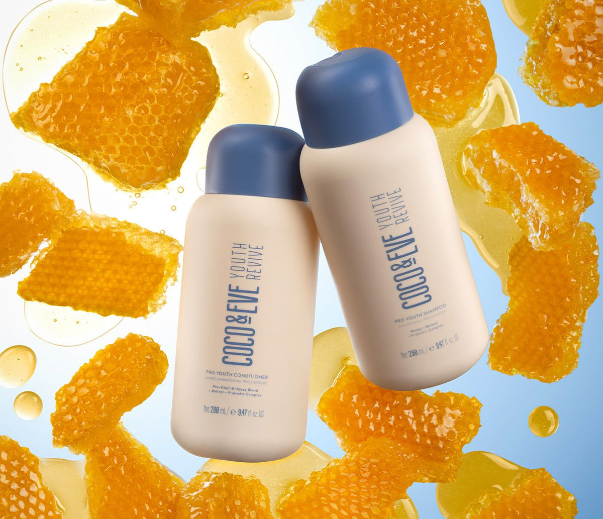 Step into the future of haircare with our honey infused Shampoo & Conditioner Set!